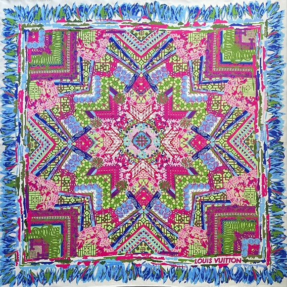 New Louis Vuitton Scarf Monogram Paradise Barbie Blue Green Pink Silk Sc… - Picture 8 of 16